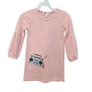 Pink PL Kids Girls 6 Long Sleeve Dress W/Boombox Graphic & Puff Sleeves 3666